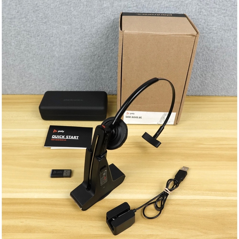 POLY Savi S8245 UC D200 USB-A Headset w/USB, Dongle, Cradle Plantronics